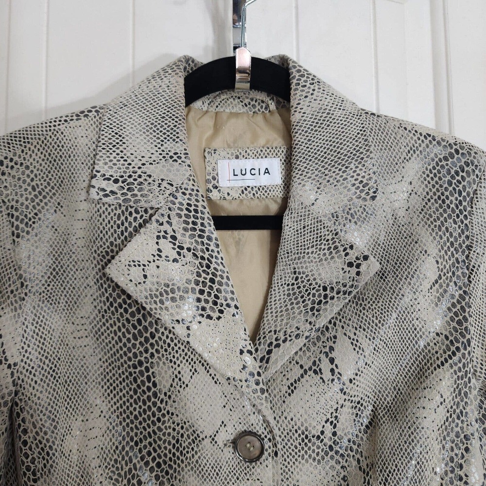 Lucia Womens Jacket Beige Suede Snake Print Vtg 90s Y2K 00s Blazer Coat Size 8 M - Picture 3 of 10